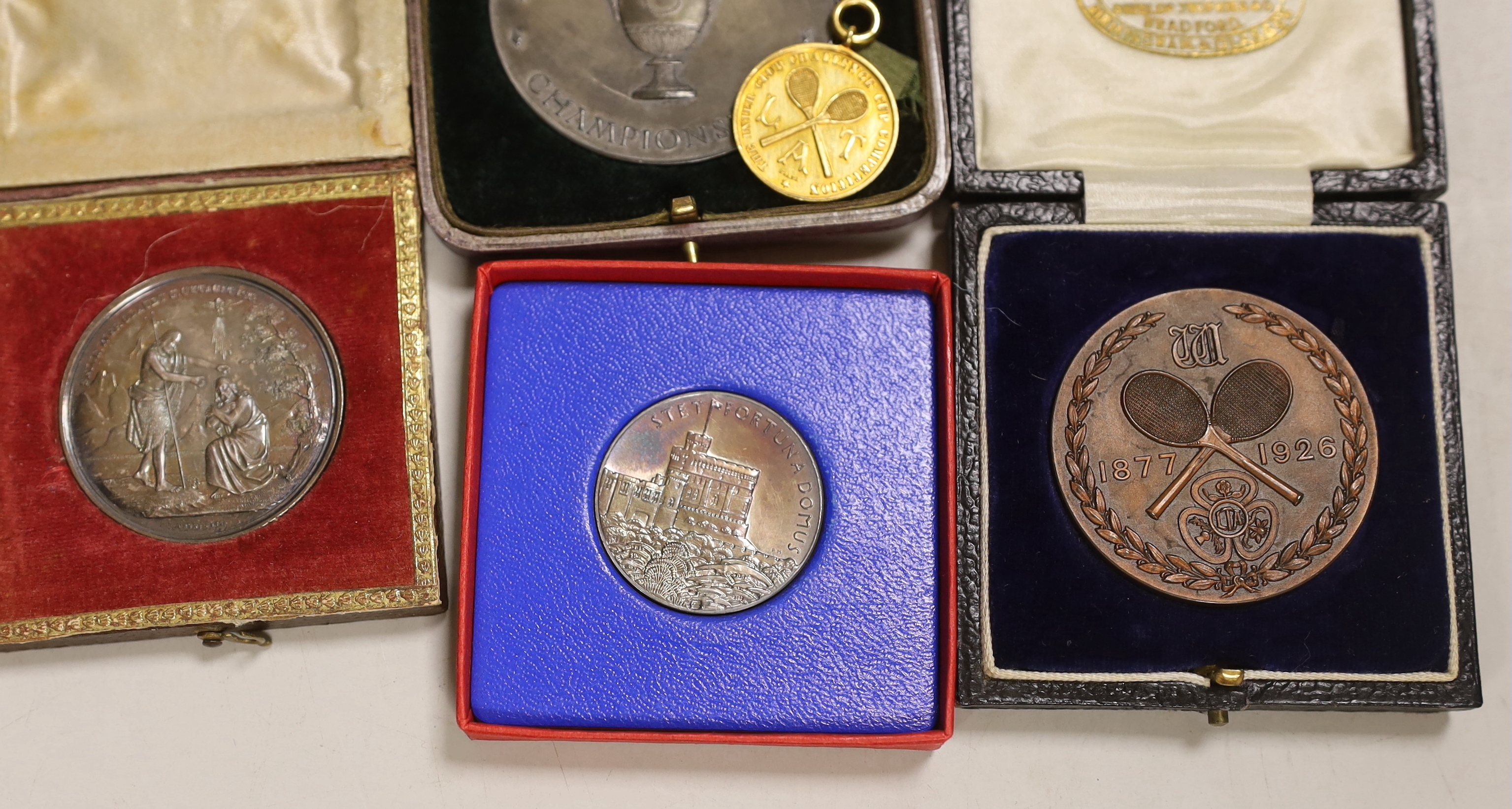 Tennis Interest. A group of 1890's to 1920's Tennis prize medallions presented to Herbert William Wrangham Wilberforce